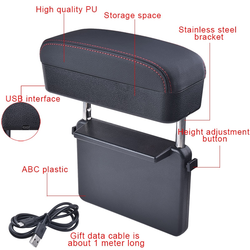 Universal Car Armrest Box Adjustable Elbow Support Auto Center Console Auto Seat Gap Organizer