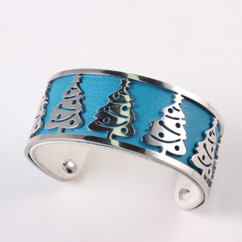 Árvore da vida pulseira de aço inoxidável ajustável georgette bangles intercambiáveis pulseira de couro para presente de jóias femininas: blue tree
