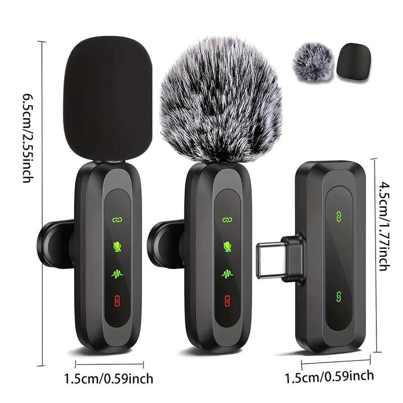 Microfono da bavero wireless 3CGRO-J3 Connettore USB tipo C Microfono con cancellazione del rumore per lo streaming Modello polare unidirezionale