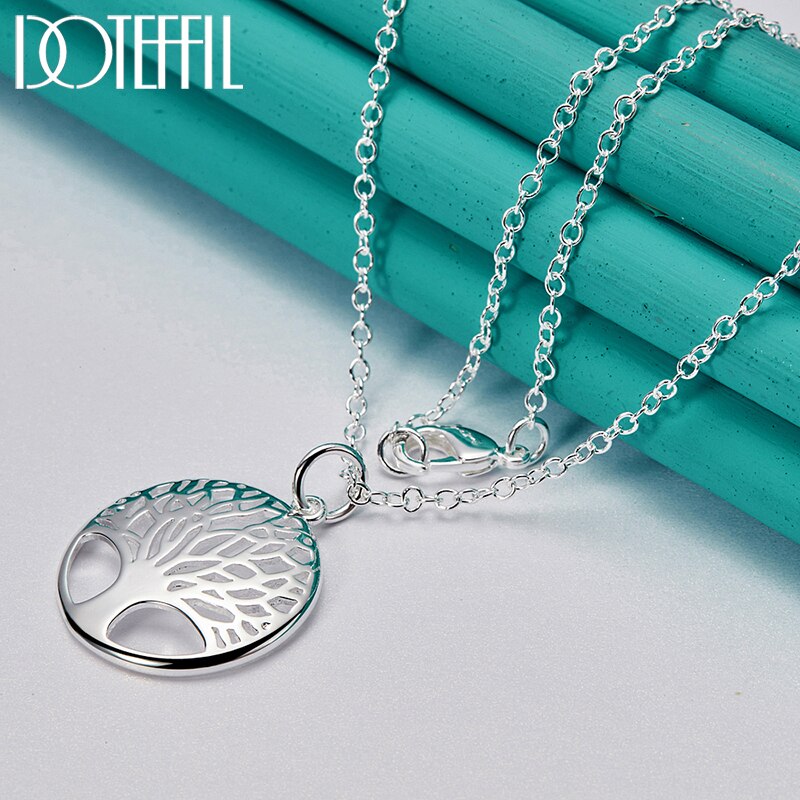 DOTEFFIL-collar con colgante redondo de árbol para mujer, de Plata de Ley 925, cadena de 16-30 pulgadas, joyería de compromiso de boda a la