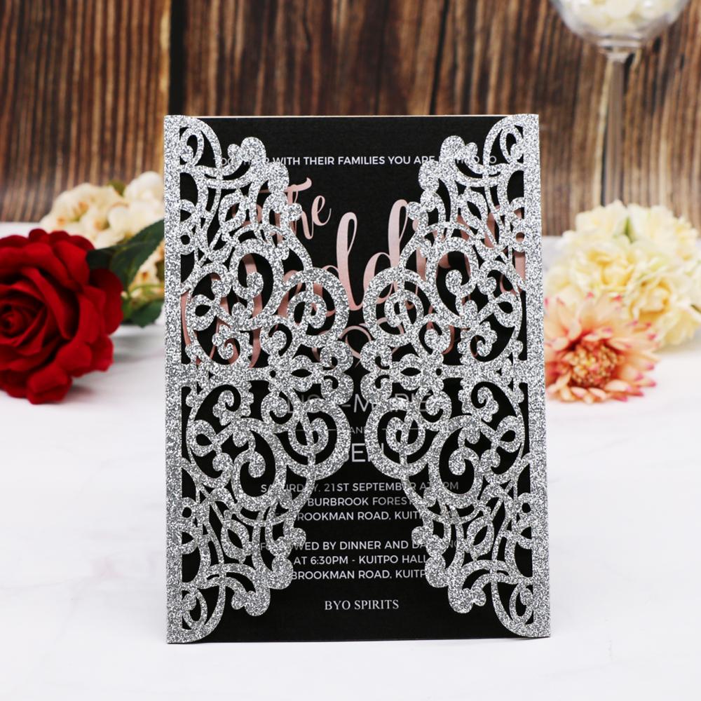 20pcs/lo Glittery Sliver Wedding Invitation Card Luxury Color Birthday Business Party Invitation Card Ceremony Invitation Cards