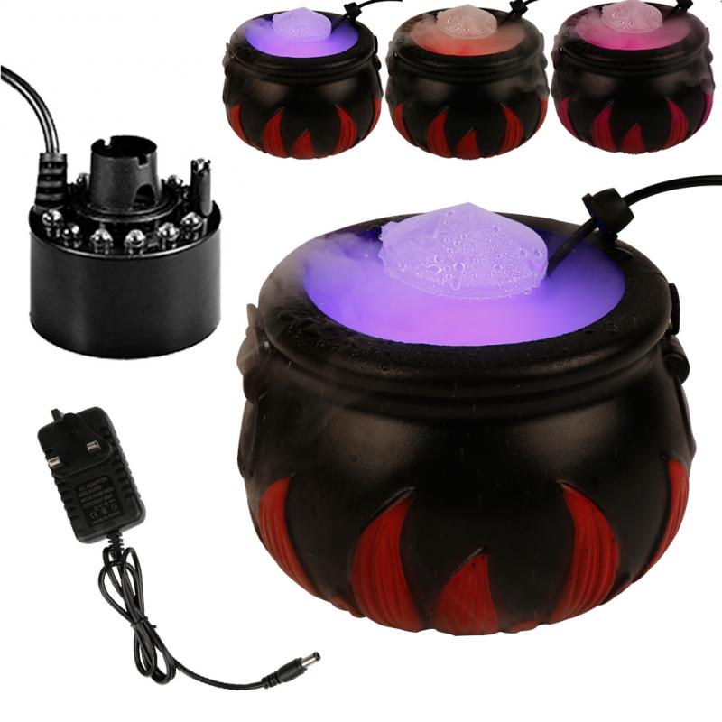 Halloween Mist Maker Fogger Water Fountain Fog Machine Color Changing Party Prop Cauldron Mister Mist Maker Smoke Fog Machine