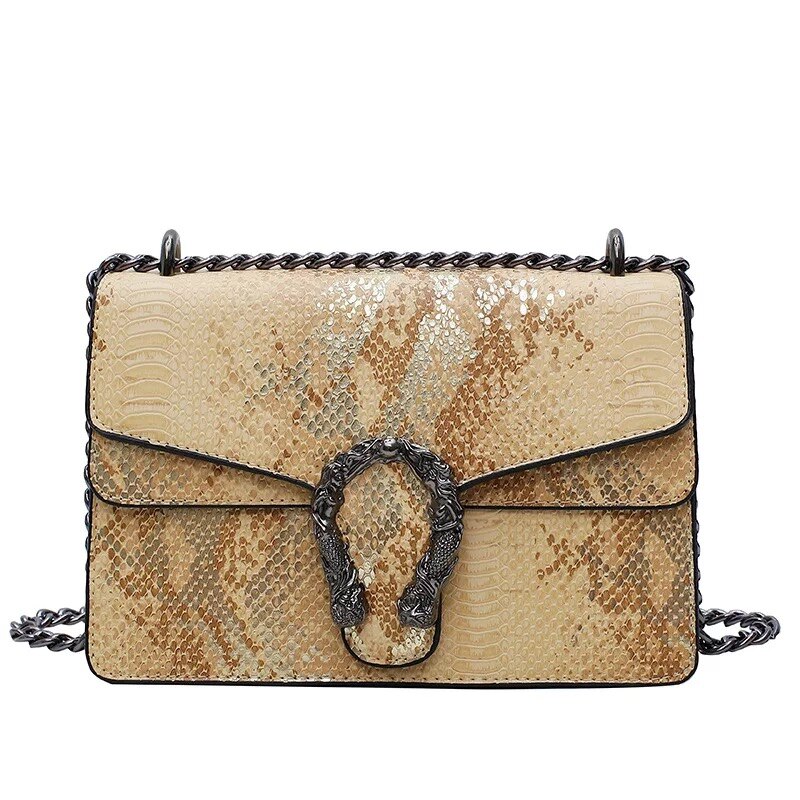Dames chian schoudertassen casual serpentine leren vierkante tassen voor dames pu slangenpatroon koerierstas: Geel 2