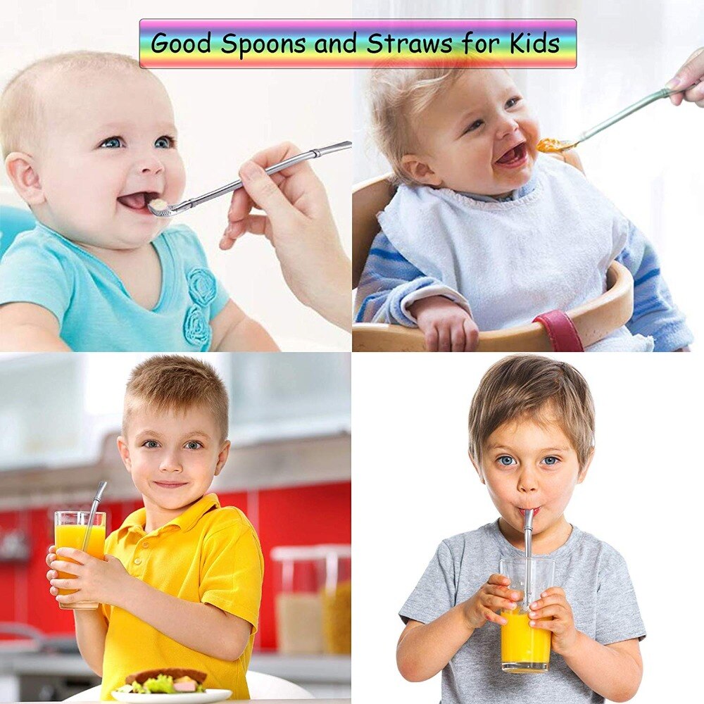 Mate Straw Stainless Steel 304 Drinking Spoon Straws Reusable Metal Drinking Straw Drinking Filter Straws 304 Food Grade