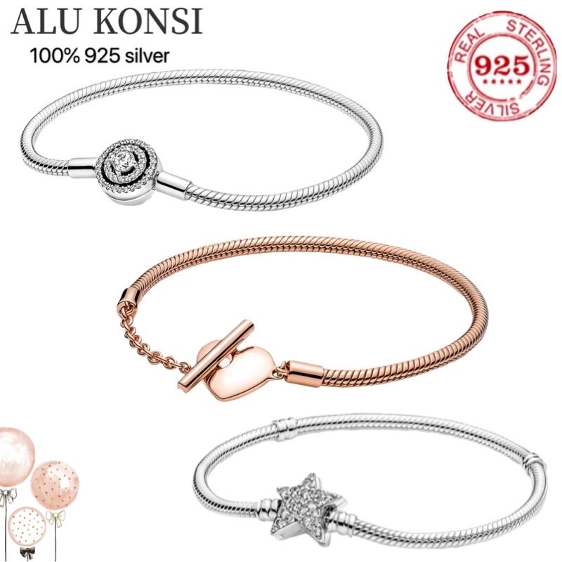 Pulsera de plata auténtica para mujer, brazalete Original con forma de estrella y Princesa, joyería de boda artesanal, novedad de 925