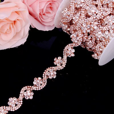 Ceinture de robe de mariée en cristal argenté de , garniture de chaîne de tasse de mariée, garniture en strass en forme de fleur, couture sur vêtements, artisanat de bricolage: Rose Gold
