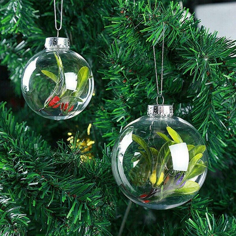 20 PCS DIY Clear Plastic Fillable Ornament Christmas Balls with Removable Silver Metal Cap for Christmas Trees