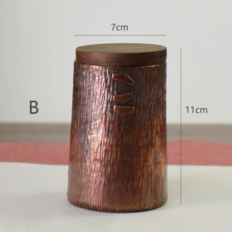 Pure Copper Jar Sealed Container Tea Coffee Handcrafted Hammered Storage Bin Walnut Lid Canister: B