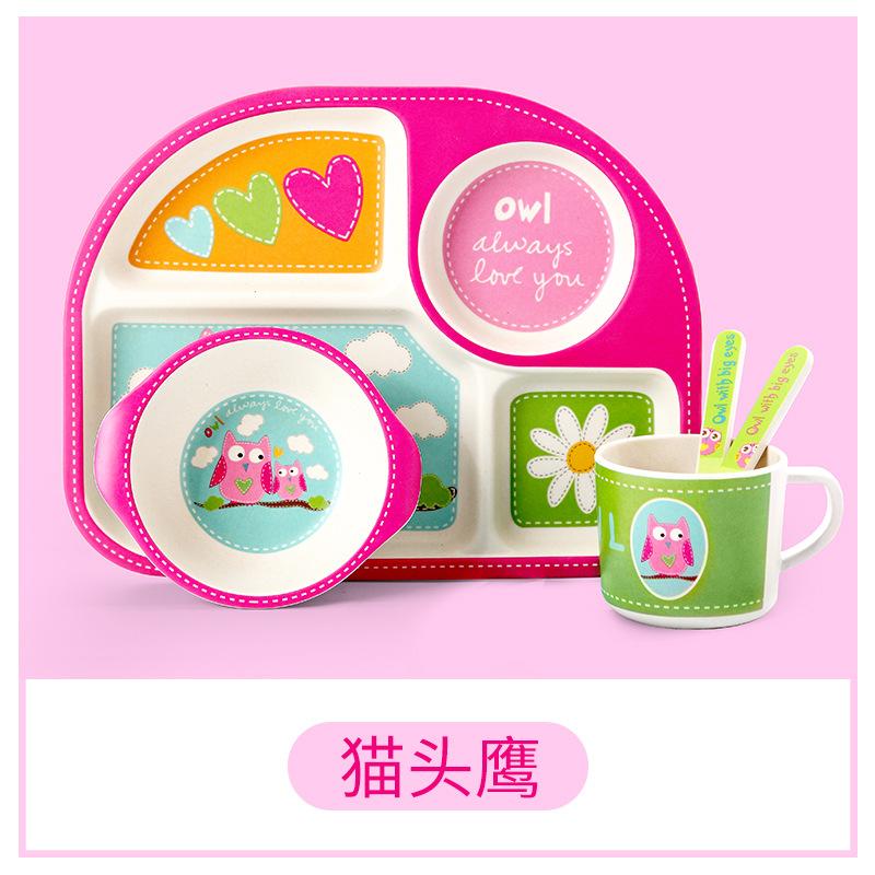 Bamboo Kids Dinnerware Set,Food Plate Bowl Cup Spoon Fork Dishware,Cartoon Tableware,Healthy Mealtime,Dishwasher Safe,BPA Free: G