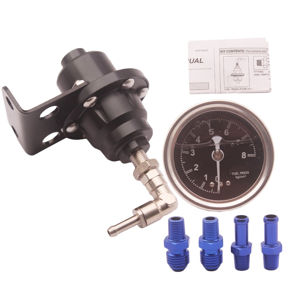 UNIVERSAL 1:1 RATIO 1-160 PSI ADJUSTABLE FUEL PRESSURE REGULATOR KIT GAUGE