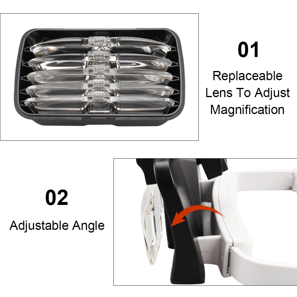 5 Lens Adjustable Loupe Magnifying Glasses With LED Light Lamp Head Magnifier For Eyelash Extension Magnifier Beauty Makeup Tool