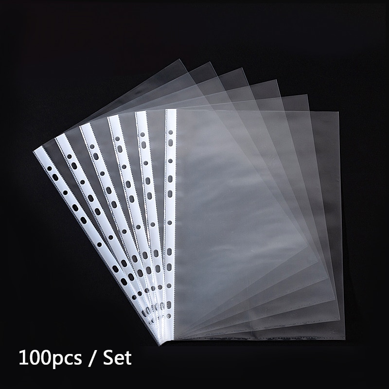 100 / Package A4 Transparent 11-hole File Bag Pp Loose-leaf Bag Loose Leaf Documents Sheet Protectors Transparent Storage Bag