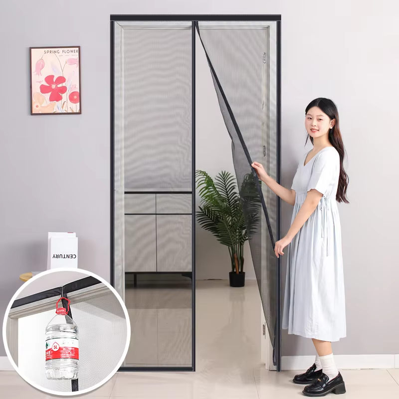 Cortina de puerta con pantalla magnética, mosquitera antimosquitos de verano, malla para insectos voladores, cierre automático, sin perforación, fácil instalación