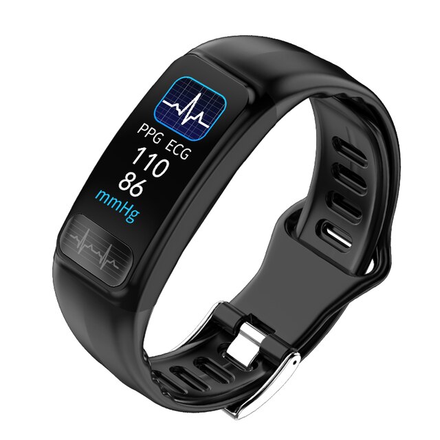 ECG heart rate test smart bracelet body temperature blood oxygen health sleep monitoring sports waterproof wrist time watch: Black