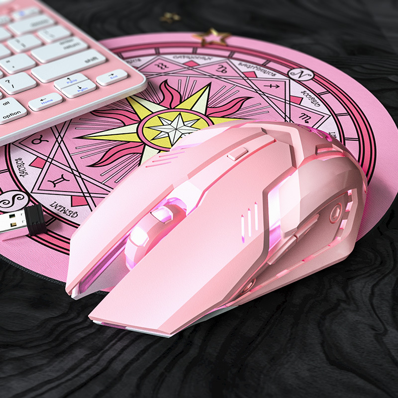 Pink Gaming Mouse, USB Optical Wireless Mouse LED Computer Gamer Mouse Silent Rechargeable Desktop Laptop Mechanical Game Mouse