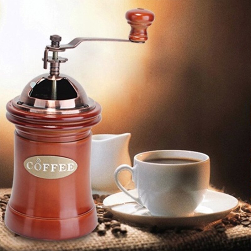 Manual Coffee Grinder Wood Vintage Hand Crank Coffee Mill with Adjustable Gear