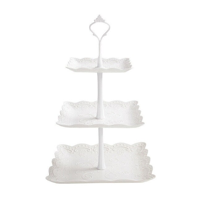 3 Tier Cake Stand Afternoon Tea Stand Wedding Plates Party Tableware Embossed: Square