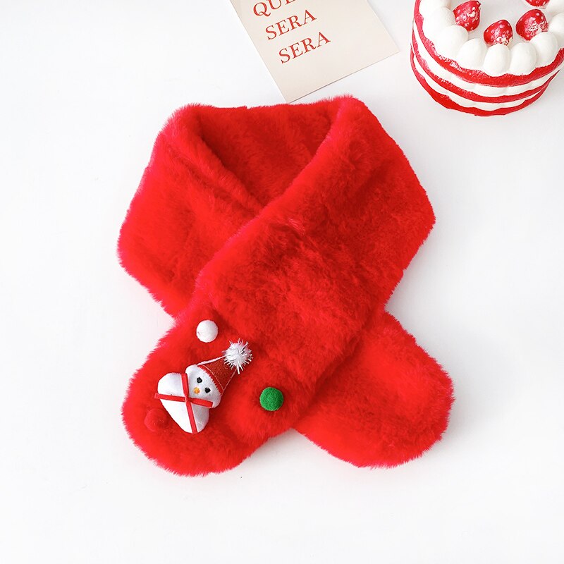 Unisexe printemps hiver enfants mignon fausse fourrure fruits lapin en plein air garder au cou écharpe bébé garçons filles doux foulards pour les enfants: Red