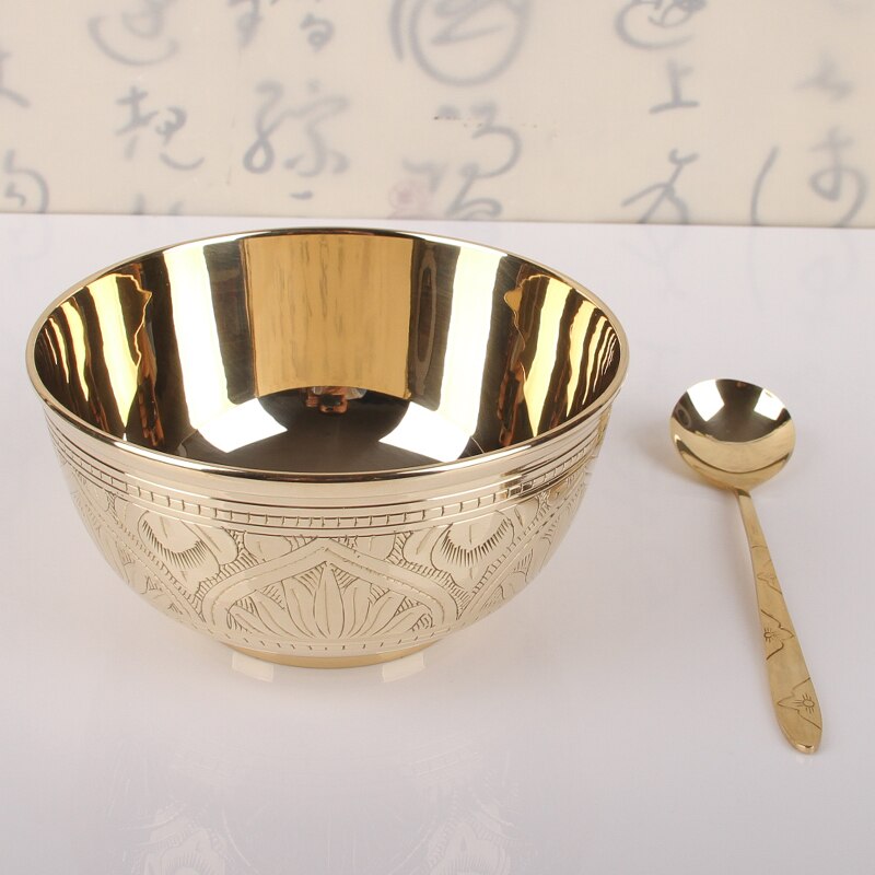 4-5-6 inch copper bowl rice bowl India imported pure copper bowl household tableware set copper chopsticks spoon noodle bowl: CreamyWhite