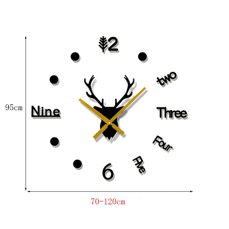 3D Wall Clock Mirror Wall Stickers Deer Head DIY Large Wall Clock Quartz Watch Art Decal Sticker Living Room Home Decor