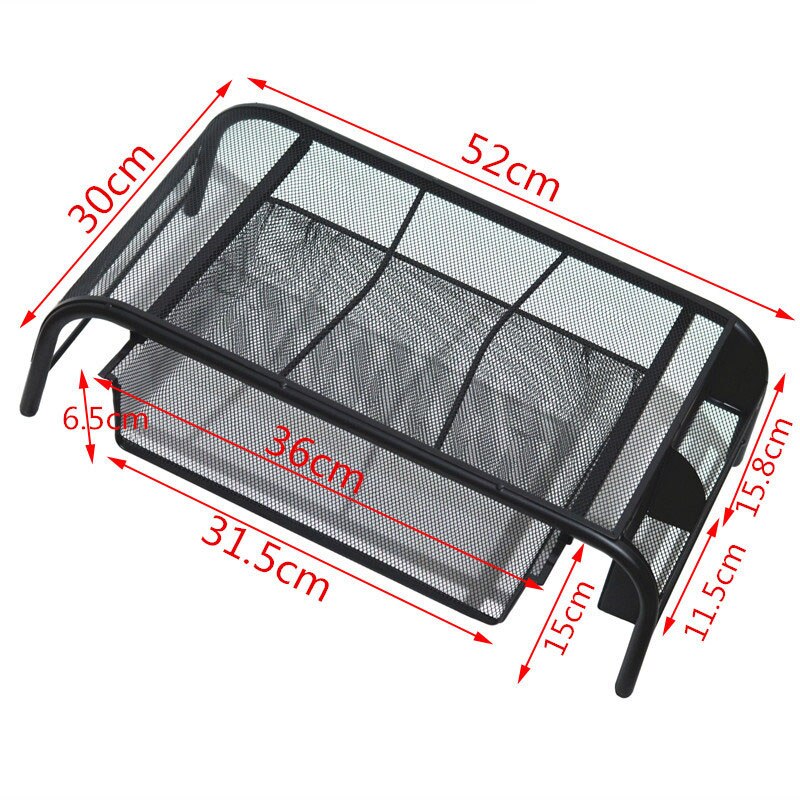 Mesh Monitor Stand, Computer Desk Mat, with Pull-Out Drawer and Side Compartments, Desktop Storage, Black