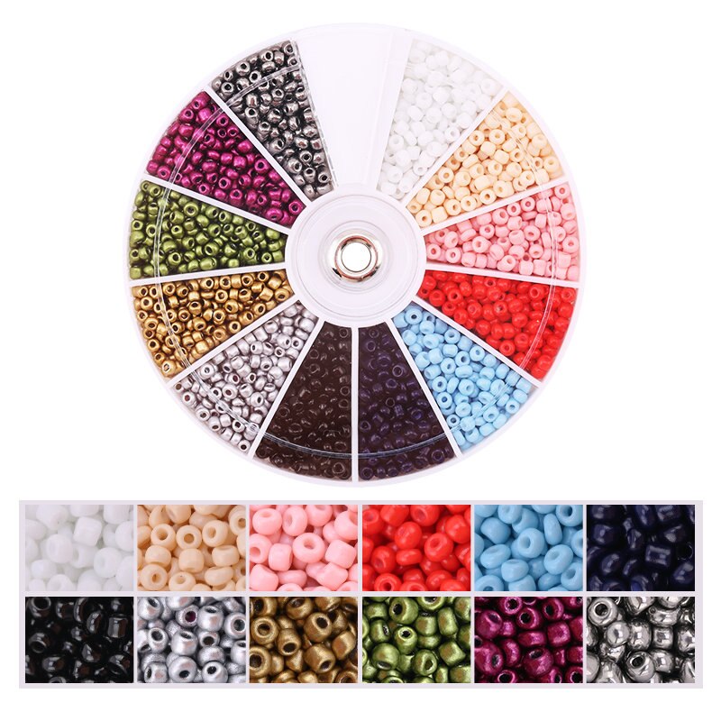 2000pcs/Lot 12Grids Glass Seed Beads Set Charms Jewelry Beads For Bracelet Necklace Earrings Handmade Craft DIY Jewelry Making: Light Yellow Color