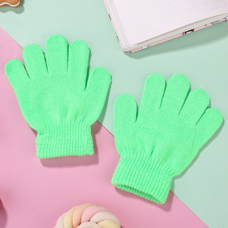 3-7years Children Winter Warm Gloves Baby Girls Baby Boys Toddler Knitted Student Kids Gloves: Green