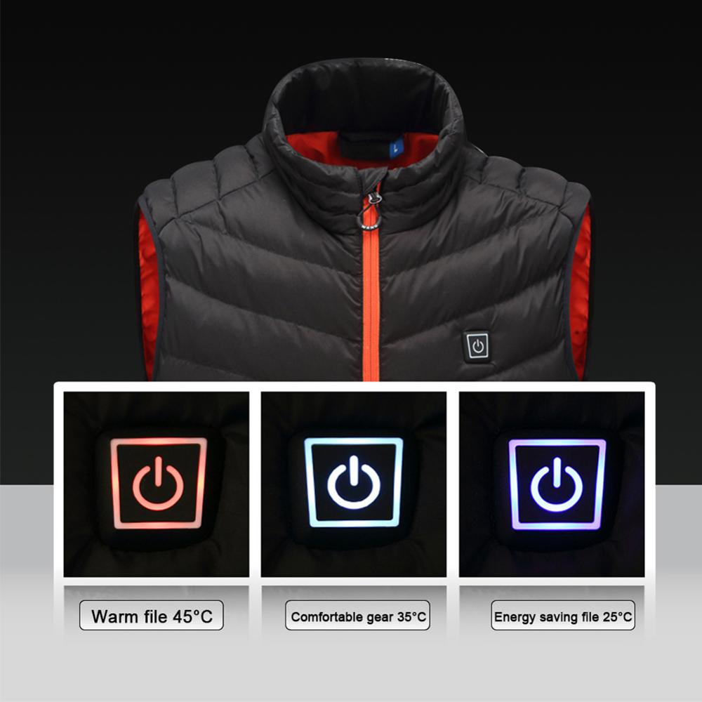 Hombres Mujeres al aire libre USB Chaleco de calefacción por infrarrojos chaqueta de talla grande esquí invierno almohadilla de calor cuerpo abrigo más cálido