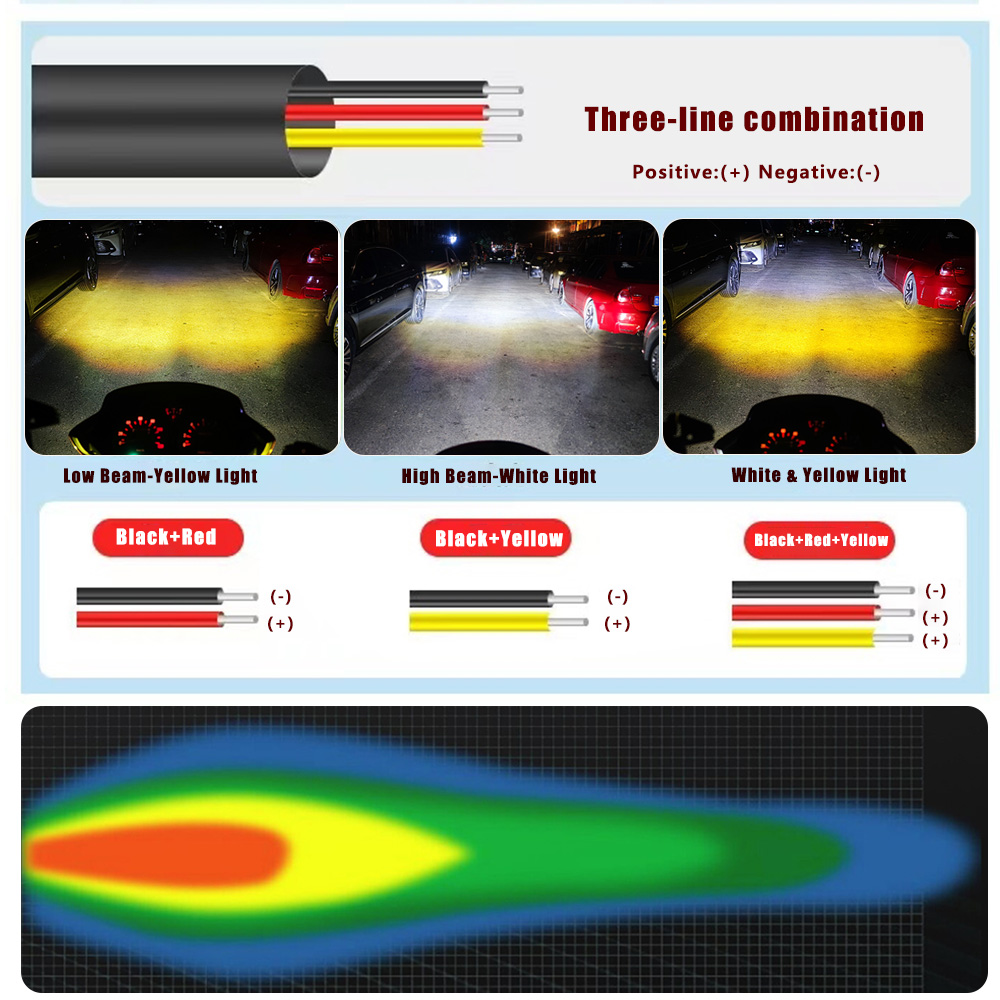 Moottoripyörän lisä-led-ajovalot, led-valot, 12-80v kaksiväristä valkoista/meripihkanväristä yleismallista lisäkaukovaloa, sumuvalot