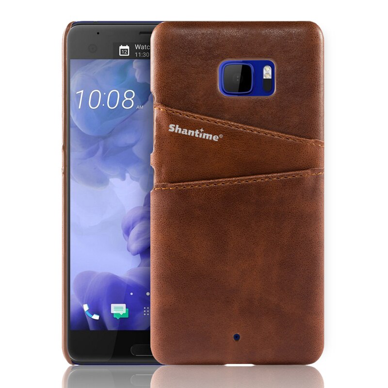 Luxury Pu Leather Back Cover For HTC U Ultra Wallet Case For HTC U Ultra Business Card Slots Phone Bag Case: BROWN