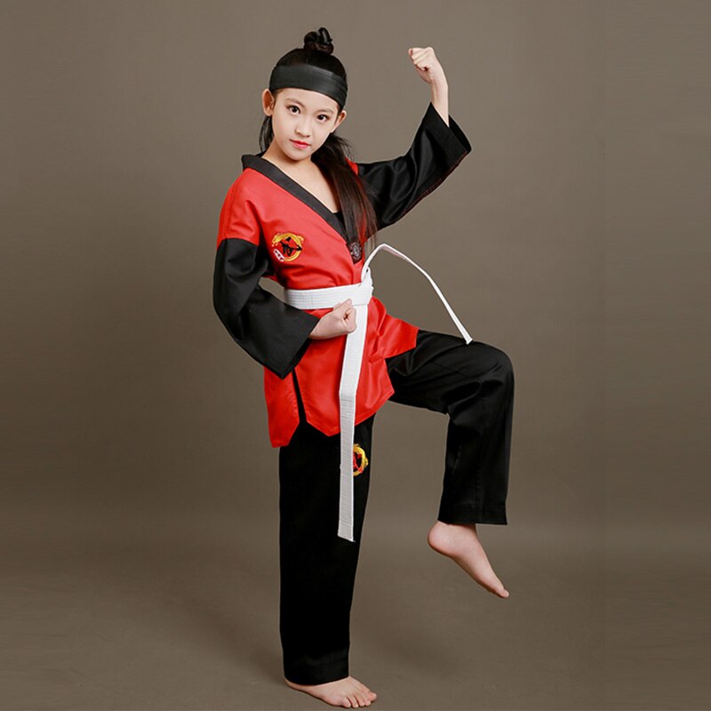 WM16 Corea bordado Taekwondo uniforme de algodón Taekwondo kárate yudo Taekwondo Dobok ropa niños ropa adulto Unisex de manga larga