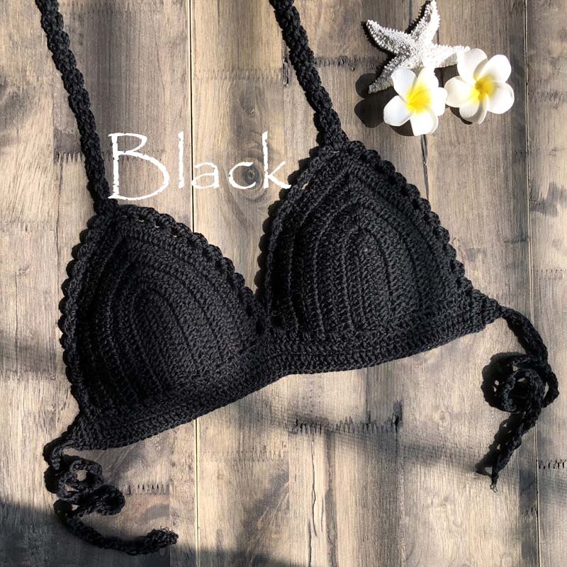 Bikini solidi Mujer costume da bagno all'uncinetto Bikini rosso Top in maglia Bikini Sexy reggiseno da nuoto da donna costumi da bagno femminili di grandi dimensioni s-xl 2019 nuovo: L / Black