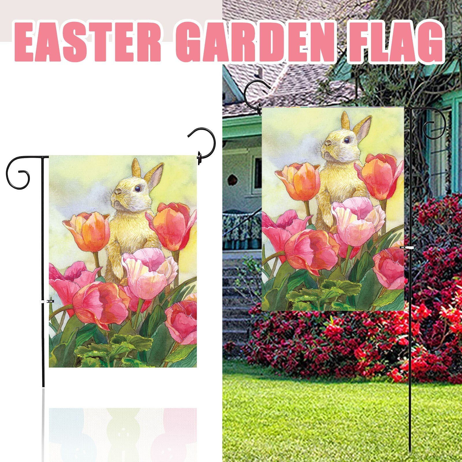 25# Garden Courtyard Decoration Easter Banner Flag Happy Easter Home Outdoor Door Decoration Flags Banner transparent