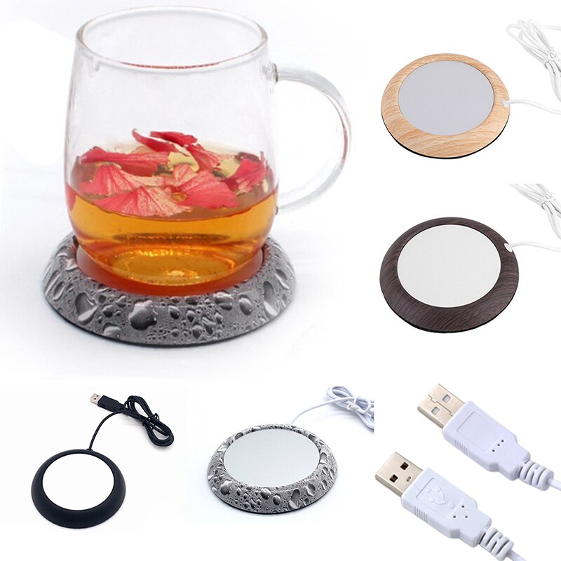 1pc USB Wood Grain Cup Warmer Heat Beverage Mug Mat Keep Drink Warm Heater Mugs Coaster