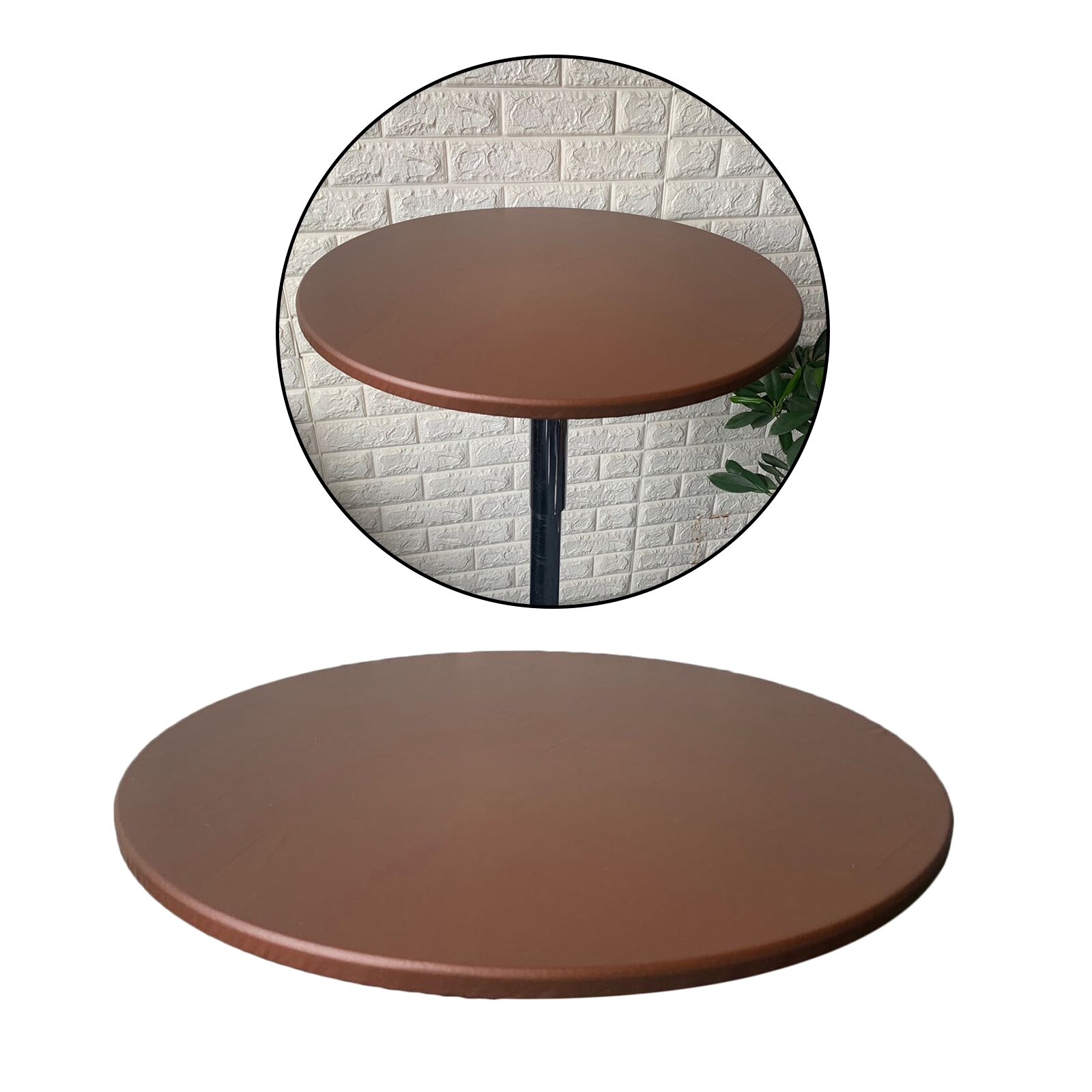 Fitted Polyester Table Cover Waterproof Round Tablecloth with Elastic Edged 60cm: Coffee