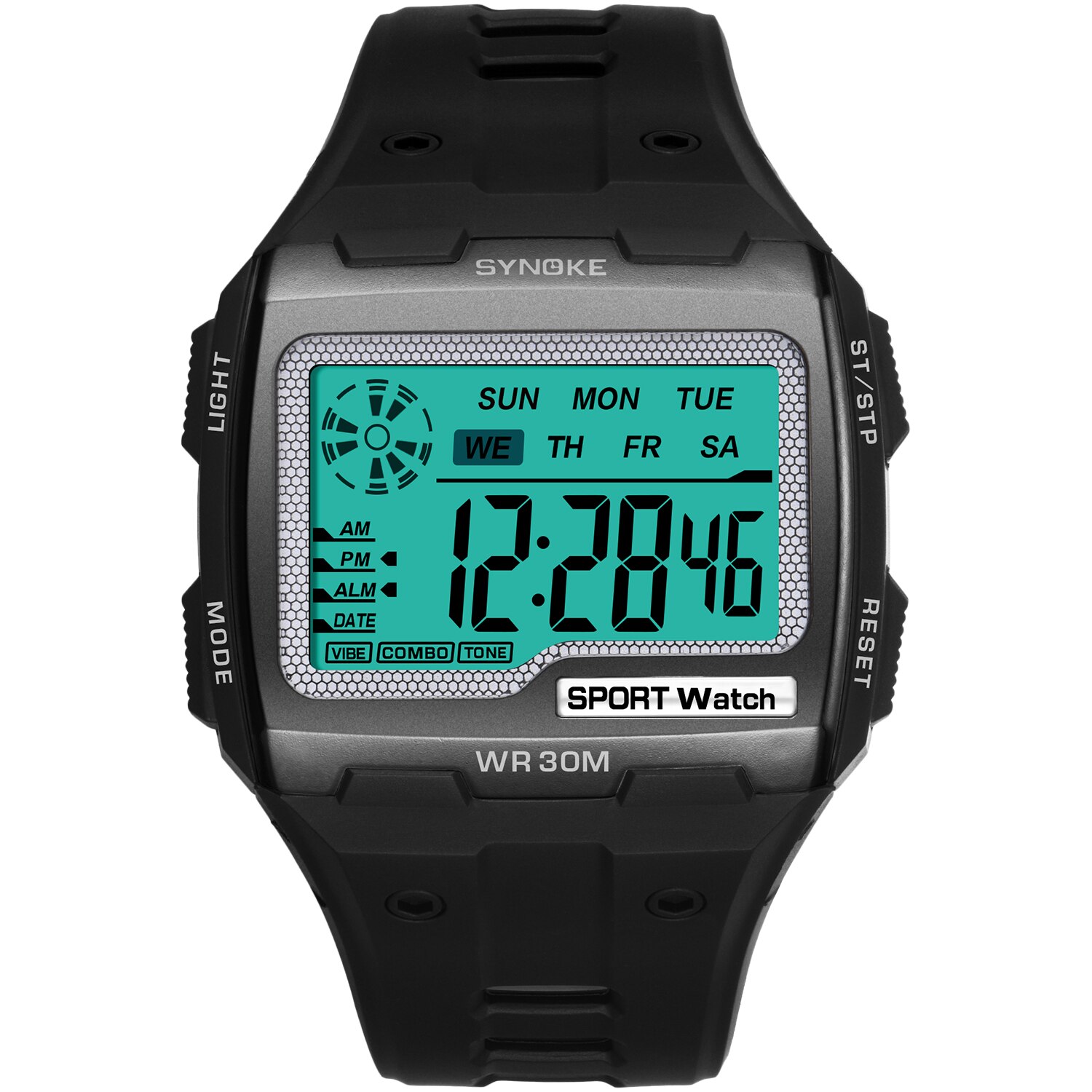 Synoke relógio de pulso digital masculino para esportes, ao ar livre moda multi função à prova d&#39;água visor grande luminoso relógio masculino com alarme