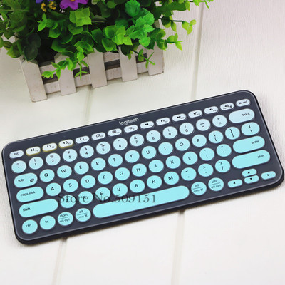 Silikone tastatur cover beskytter til logitech  k380 bluetooth multi-enheds tastatur vandtæt trådløs desktop støv hud film: Gradvis himmelblå