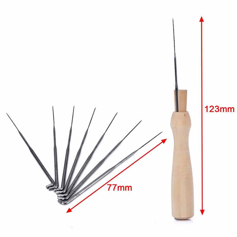7 unids/set de agujas finas de fieltro de lana, juego de agujas de bolsillo para manualidades DIY, herramientas de fieltro con mango de madera para coser lana