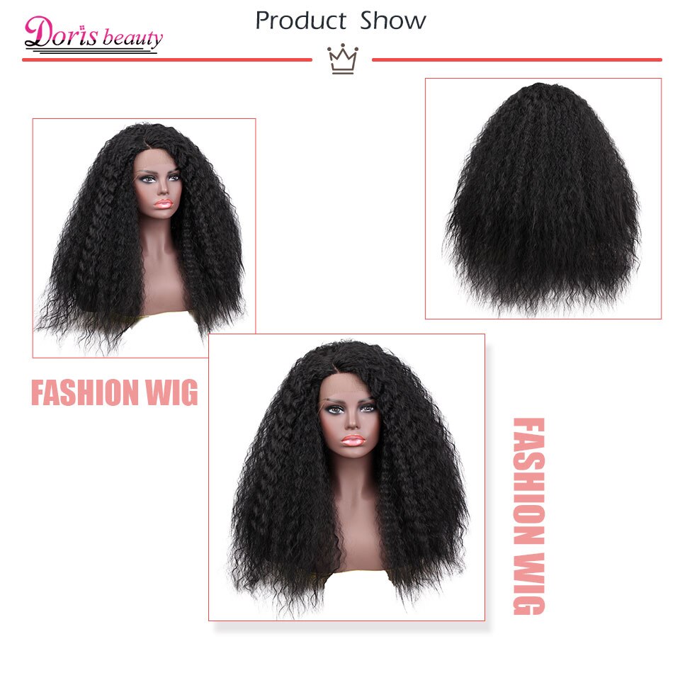 Doris beauty Synthetic Lace Front Wig Long Afro Kinky Curly Natural Partial Black Wigs for Women