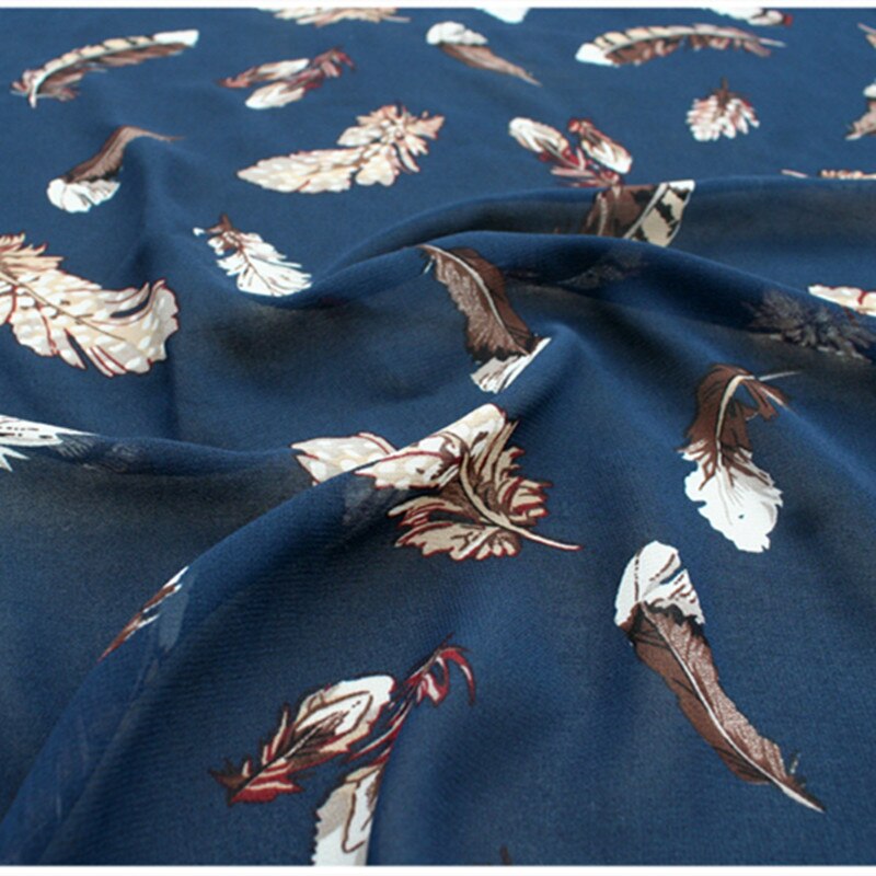 Halve Meter Marine Bodem Met Feather Print Chiffon Stof Voor Jurk Rok Kledingstuk Materiaal T872