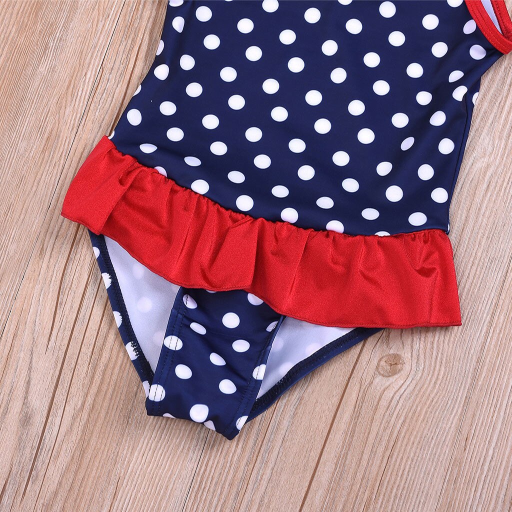 Toddler Infant Baby Girls' Summer Cute Sleeveless Polka Dot Printed Ruffle Sleeveless One-piece Swimsuit Beachwear#p4