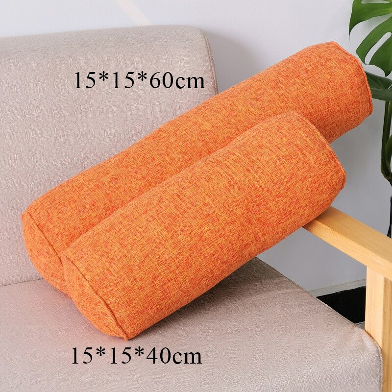 Coussin rond et Long de couleur unie, coussin amovible en lin lavable, coussin de lit en rouleau, Support de tête et de dos léger, colonne de voyage: Orange / 15x15x60cm