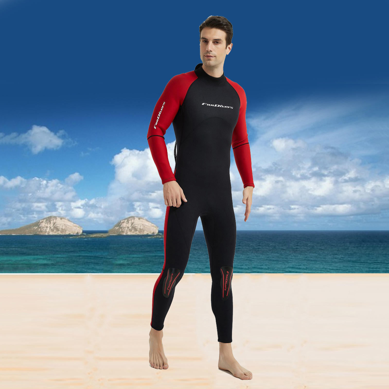 Mergulho wetsuit 3mm neoprene wetsuit men proteção uv de corpo inteiro-para mergulho snorkeling surf caça submarina: Red XXL