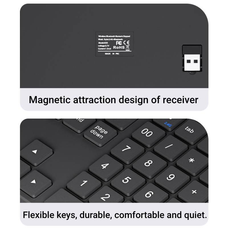 2.4Ghz Draadloos Bluetooth Numeriek Toetsenbord K35 Nummerblok USB C Oplaadbare Numpad voor IOS Android Windows Digitale Toetsenbord