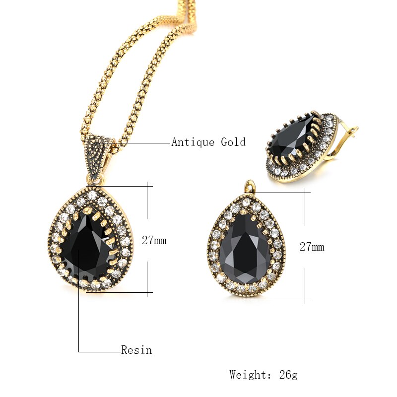 Kinel Zwarte Steen Vrouw Sieraden Set Mode Dubai Gold Oorbellen Ketting Vintage Bruiloft Sieraden