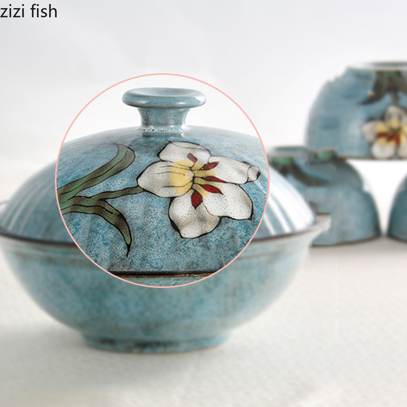 Ceramic Soup Basins Soup Bowl Fruit Salad Bowls with Lids Hotel Restaurant Tableware Snack Desserts Tray Cooking Plates