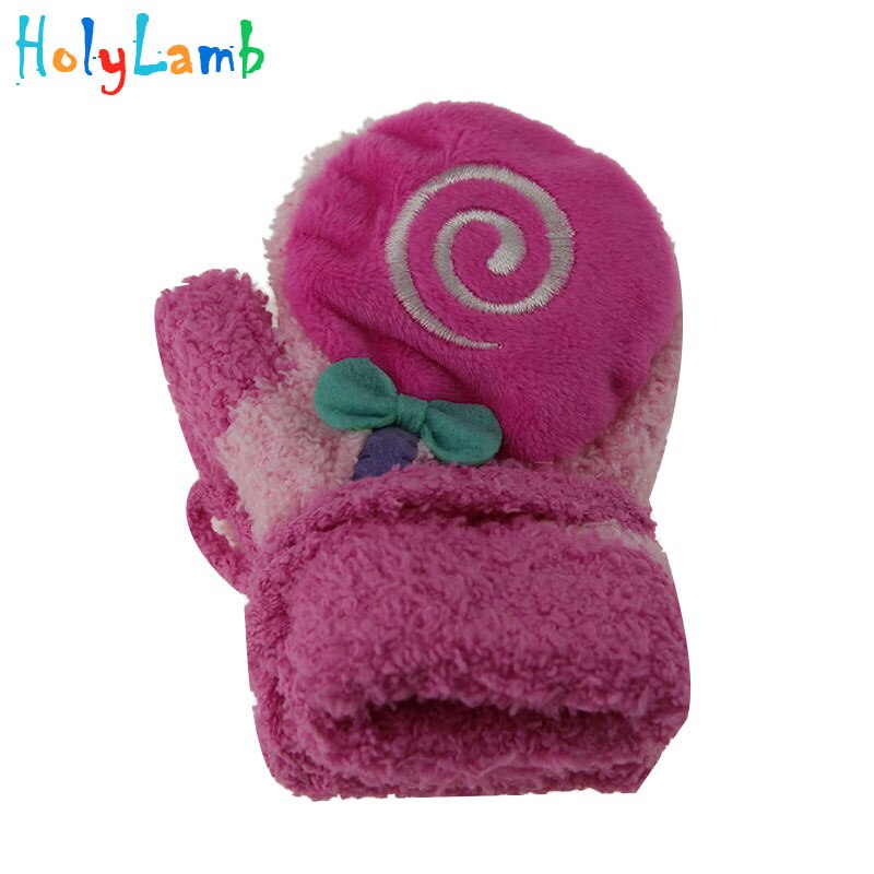 Winter Newborn Thicken Warm Fleece Mittens Horn Sound Cartoon Animal Baby Boy Girl Gloves Velvet Cotton Kids Children&#39;s Gloves: Lollipop