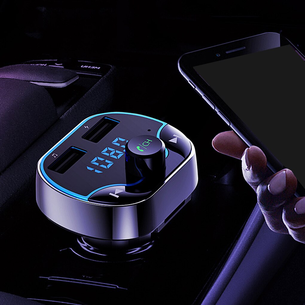 T24 Car FM Transmitter Dual USB Fast Charger Voice Navigation Car Hands-free Call Bluetooth MP3 Player