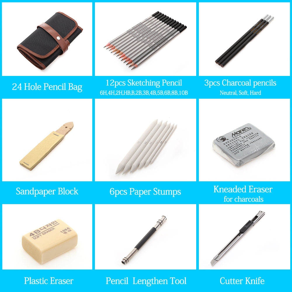 27/39pcs Sketch Pencil Set Sketching Drawing Kit Wood Pencil Pencil Bags For Painter School Students Art Supplies: 18 Sketch Pencil Set