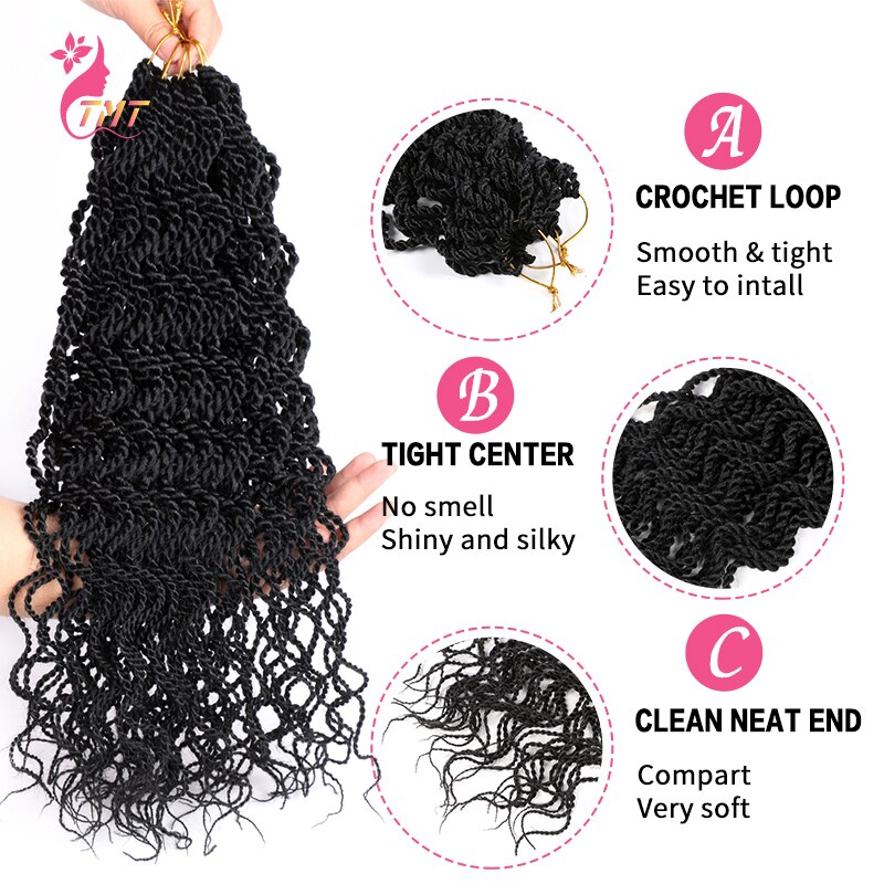 Crochet Hair Senegalese Braids Twist 18'' Ombre Synthetic Wavy Curly Senegalese Twist Braiding Hair Extensions 15strands/pack